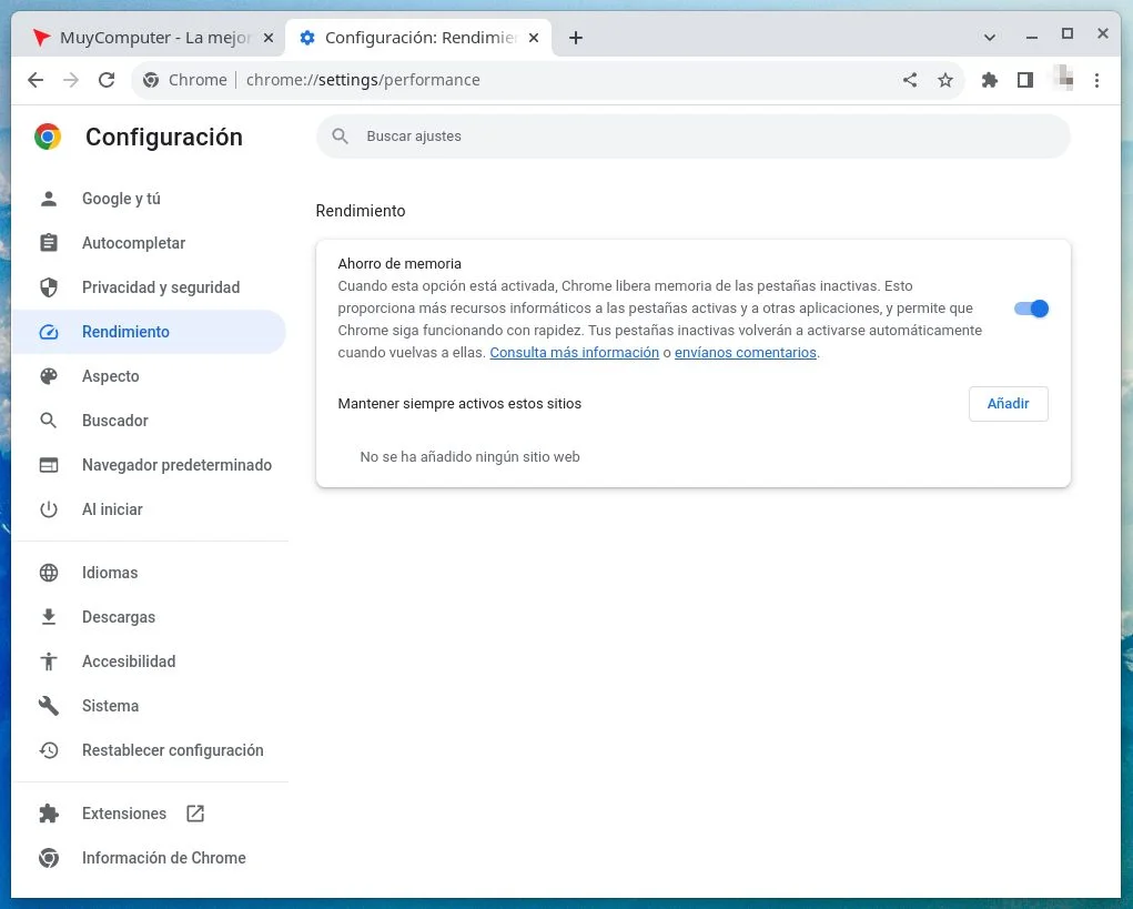 Cómo activar el modo de ahorro Cómo activar el ahorro de memoria en Chrome